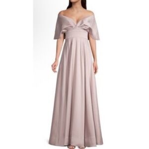 AIDAN MATTOX Off‎ Shoulder Cape Gown Portrait Collar Gown Size 10 Pale Blush